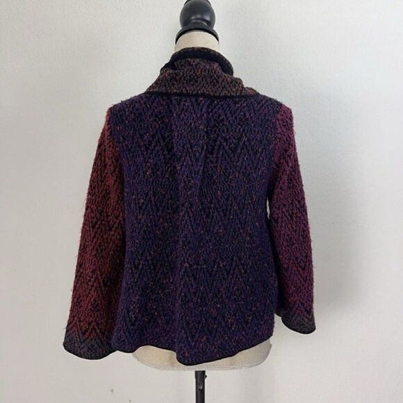 Curio Vintage 90s knit Cardigan Sweater Patchwork Button Down Cowl Neck Medium P - Picture 2 of 11